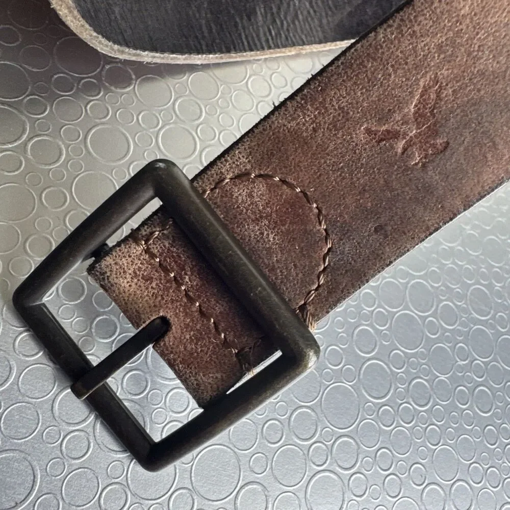 American Eagle Mens Rugged Brown Leather Reversible Belt 44 Eagle Logo Y2K